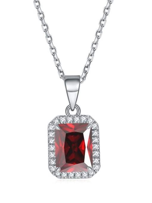 Garnet red [January] 925 Sterling Silver Birthstone Rectangle Dainty Necklace